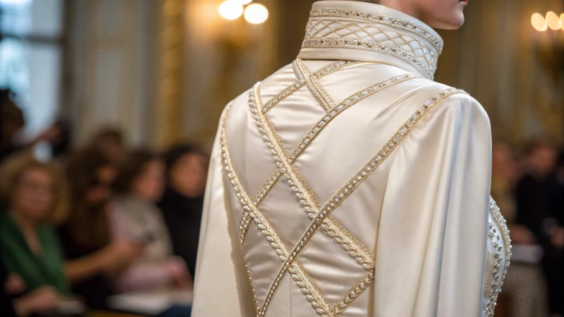 Close-up of a luxurious garment showcasing seam-taping and polished finish.