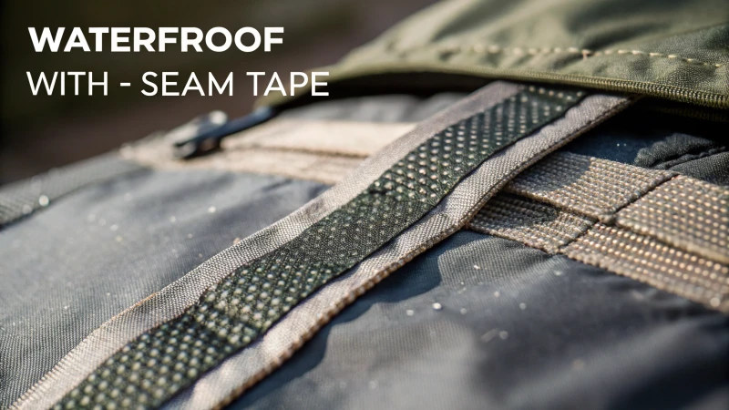 Close-up of seam-taped fabric showing waterproof tape