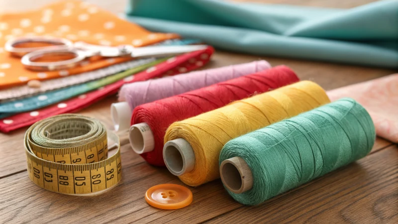 Close-up of colorful threads on a table