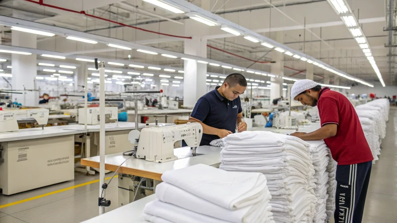 Workers inspecting underwear in a clothing factory