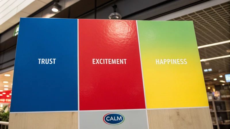 A colorful spectrum representing emotions with brand logos in the background.