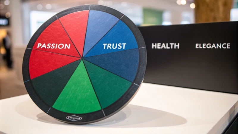 A vibrant color wheel with emotion words.