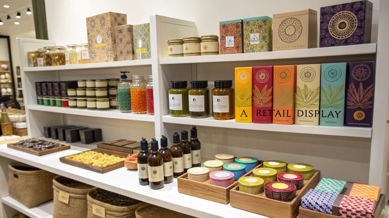 A collection of jars, boxes, and bottles with colorful labels