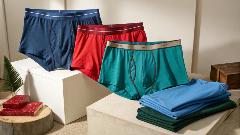 An array of colorful custom underwear for plus-size men displayed elegantly.