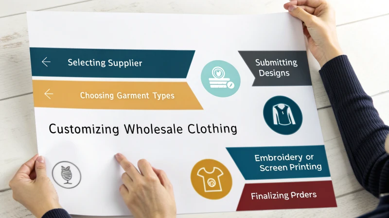 Infographic showing the steps to customize wholesale clothing