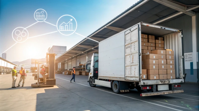 Delivery truck parked at a logistics warehouse