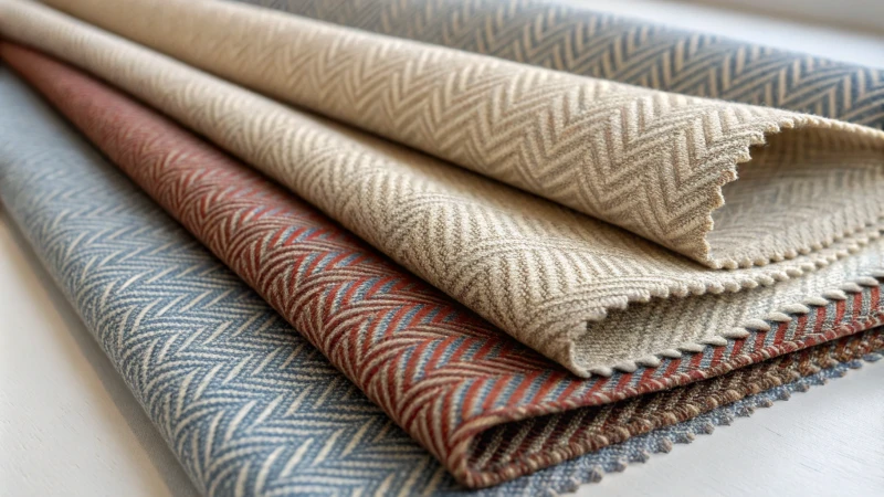 Close-up view of various fabric samples showcasing different weaving patterns.