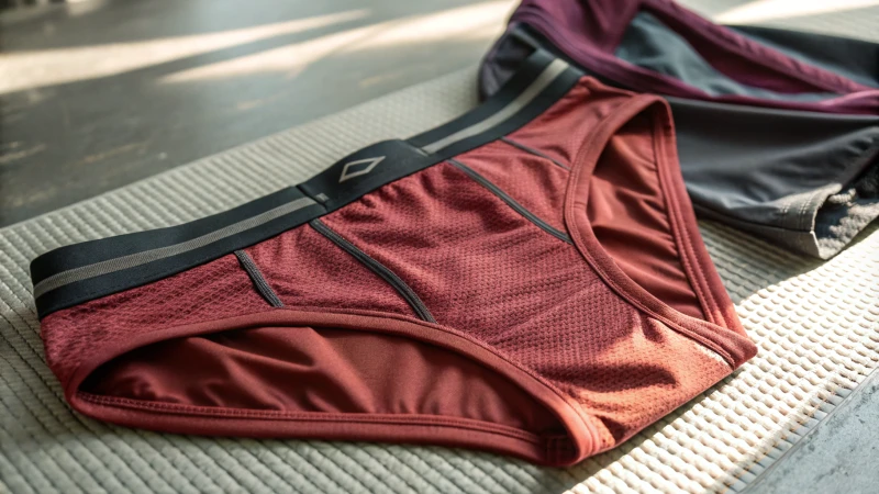 Close-up of high-performance workout underwear on textured surface