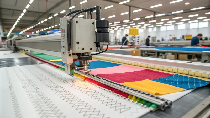 A high-precision cutting machine in a textile factory
