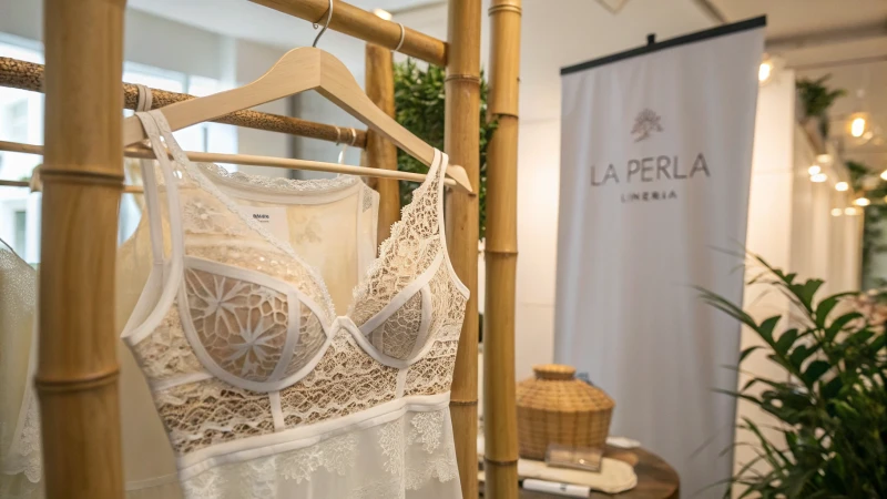 Luxurious display of La Perla lingerie with intricate lace details in a serene setting