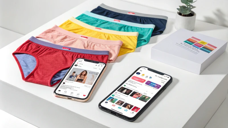 Colorful underwear displayed with smartphones showcasing social media posts