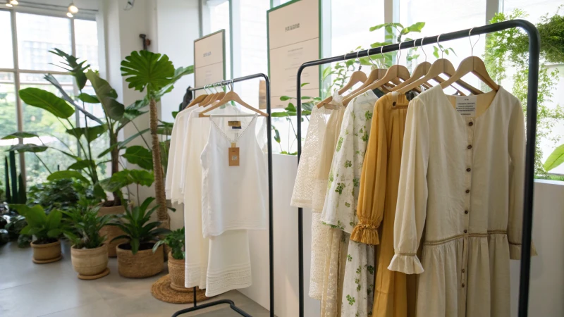 Luxurious fashion display with sustainable garments