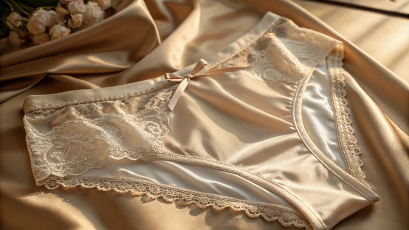 Close-up of luxurious silky underwear on textured fabric