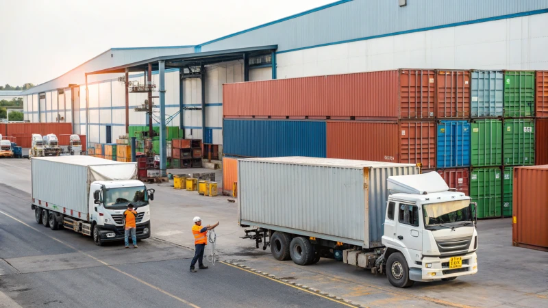 A busy manufacturing scene showing diverse suppliers and logistics operations.