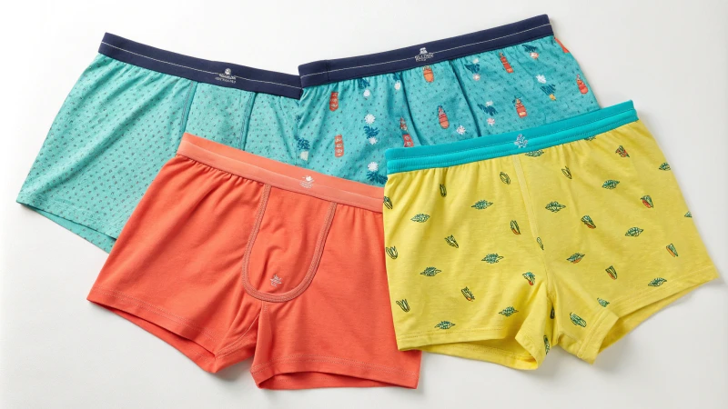 Flat lay of men's underwear including briefs, boxers, and boxer briefs.