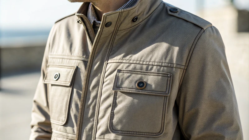Close-up of a modern jacket with micro-pockets
