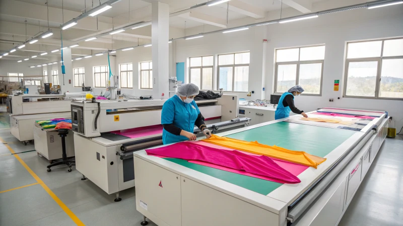 A modern lingerie manufacturing facility with advanced cutting technologies