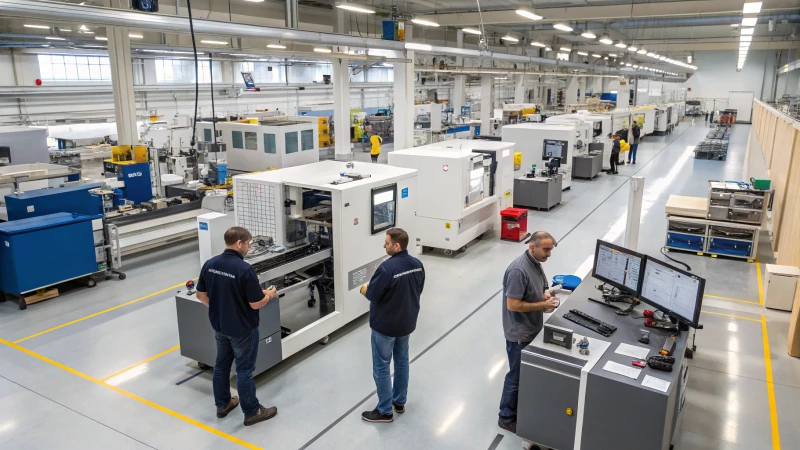 Workers in a modern manufacturing facility