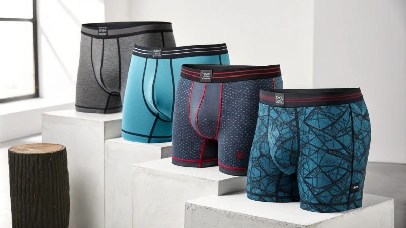 Modern men's underwear collection on display