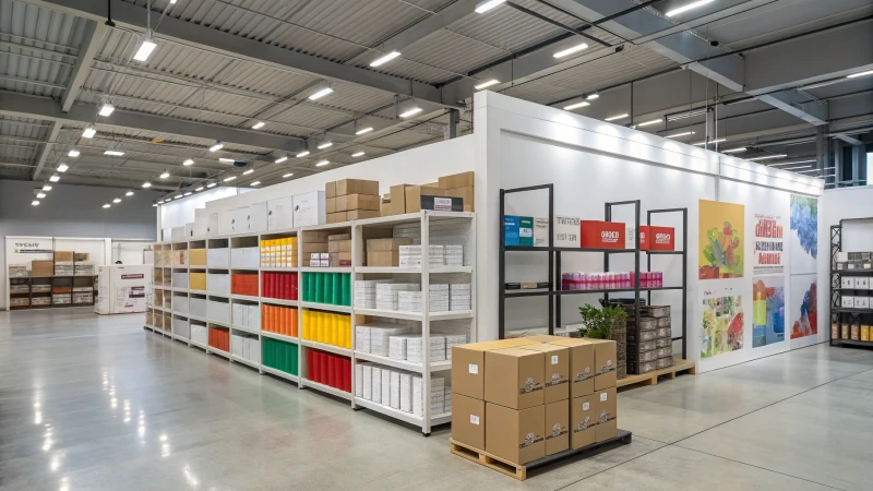 Interior of a modern warehouse showcasing customizable packaging solutions.
