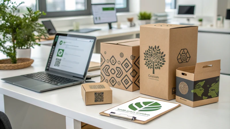 A modern workspace with eco-friendly custom packaging examples