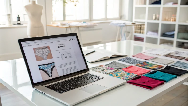 Modern workspace with a laptop and fabric swatches