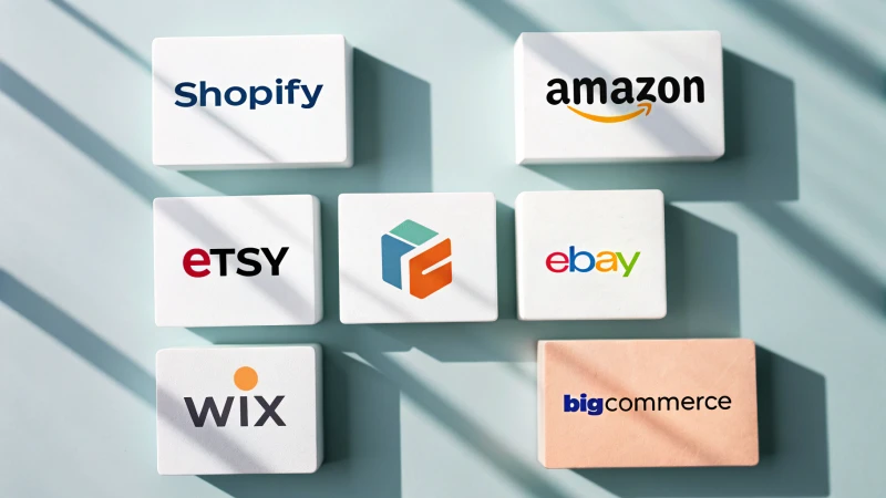 Collage of online selling platform logos