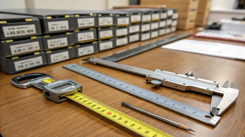 Close-up of precision measurement tools on a clean workbench