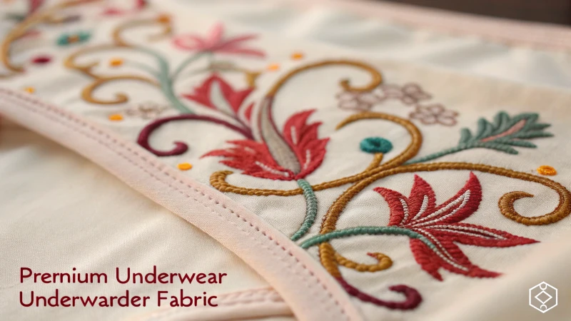 Close-up of luxurious underwear fabric with intricate embroidery