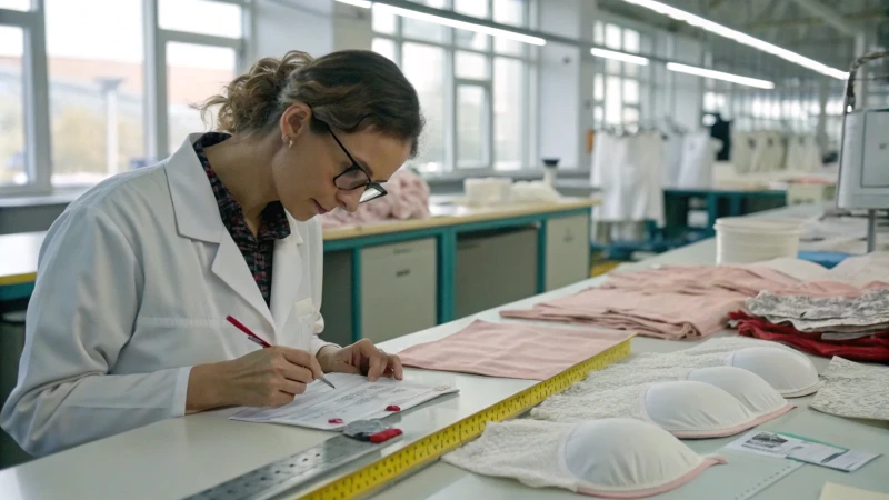 Quality control inspector examining women's underwear