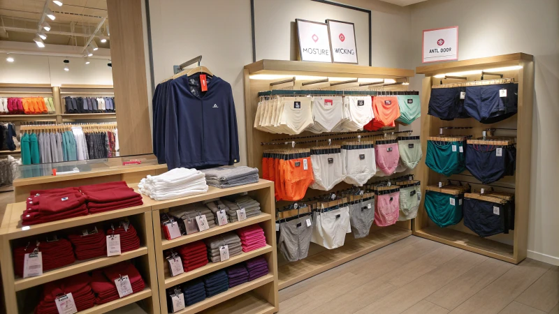 A well-organized display of multi-purpose underwear in various colors and styles.