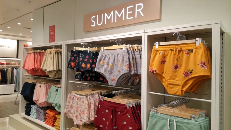 A retail display featuring seasonal underwear styles