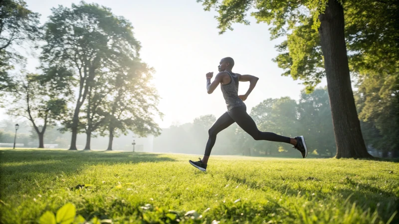 A runner in seamless activewear mid-stride in a park