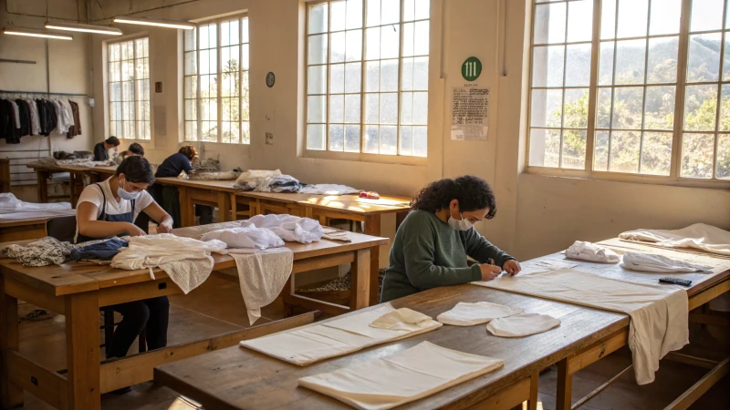 Artisans crafting eco-friendly underwear in a workshop