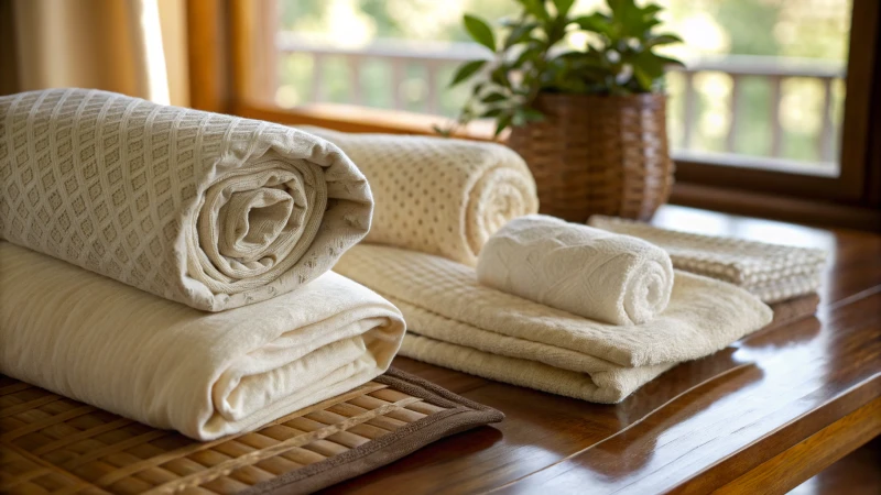 Soft fabrics on a wooden surface