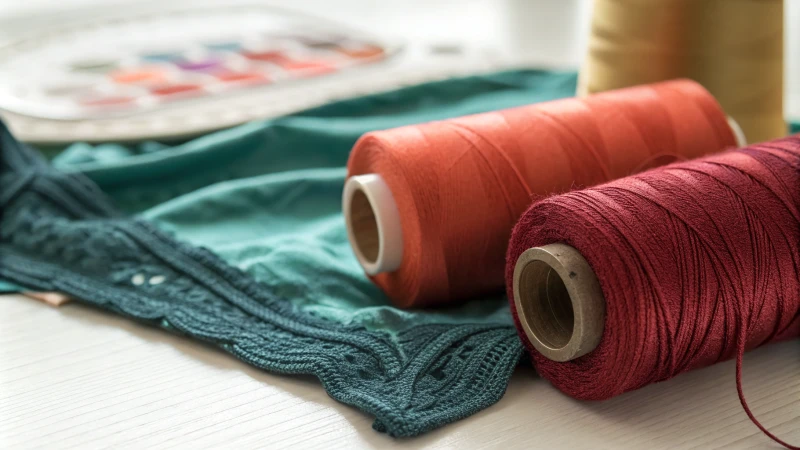 Close-up of sewing thread and fabric