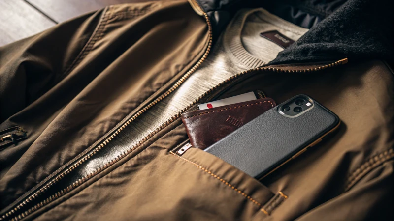 Close-up of a stylish jacket with a hidden pocket