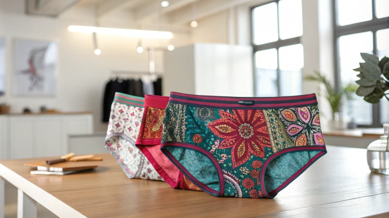 Display of limited-edition underwear on a wooden table