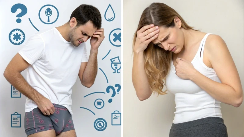 Split-screen image showing effects of tight underwear on male and female health