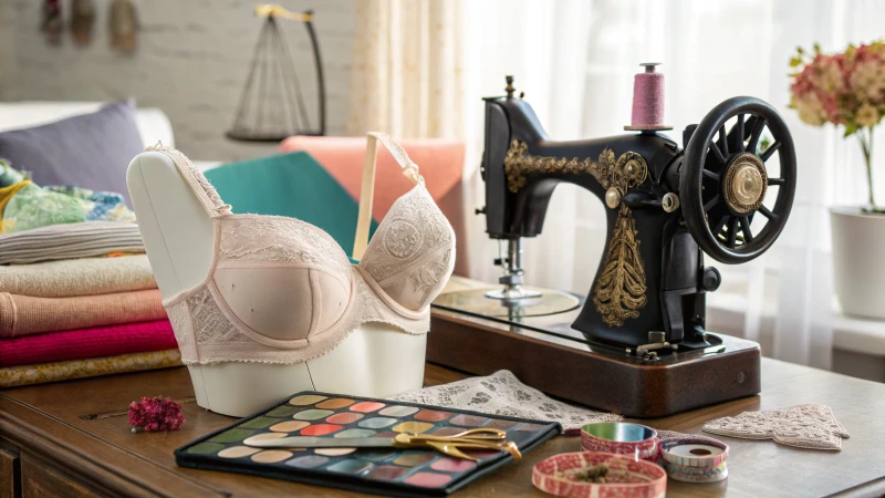 Triumph bra on vintage sewing machine