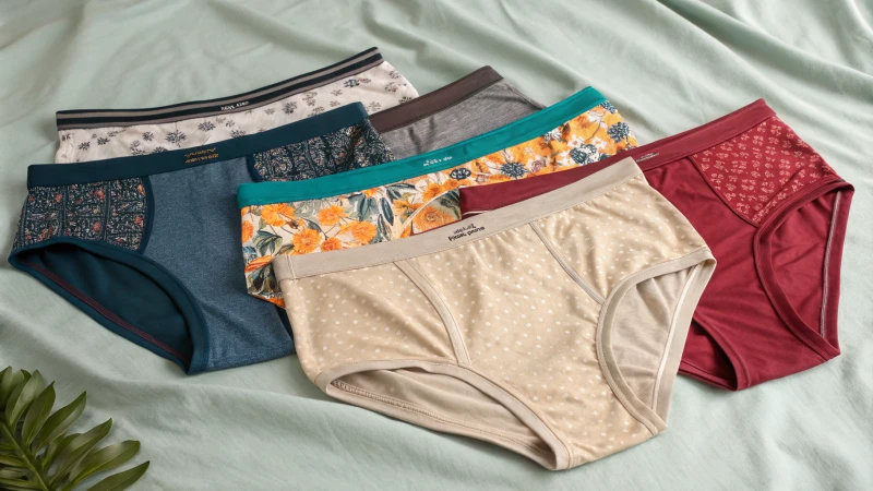 A variety of underwear styles arranged neatly on a soft fabric background.