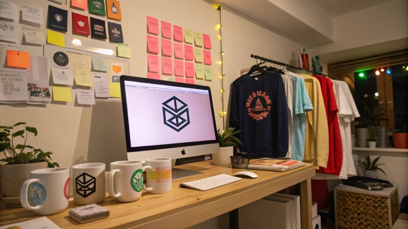 A vibrant creative workspace with custom designs