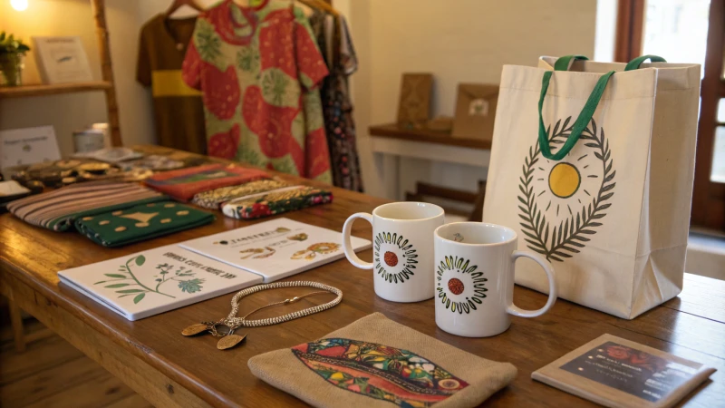 A display of custom products on a wooden table