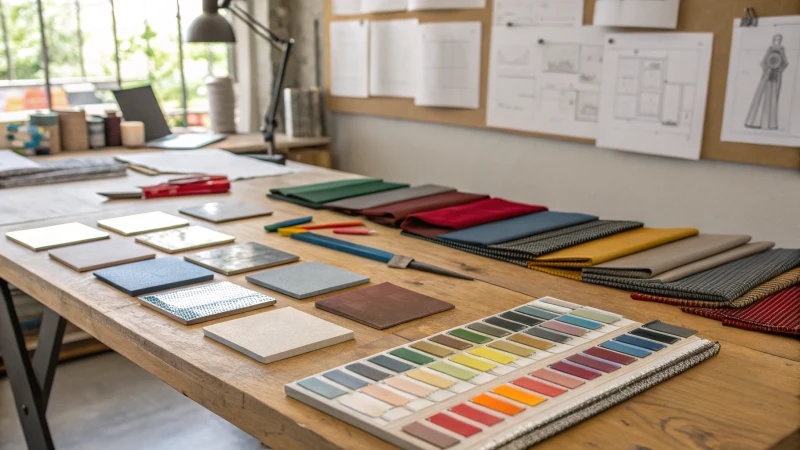 Organized workspace with production materials