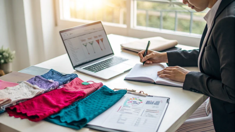 A business professional analyzing spreadsheets at a modern desk.