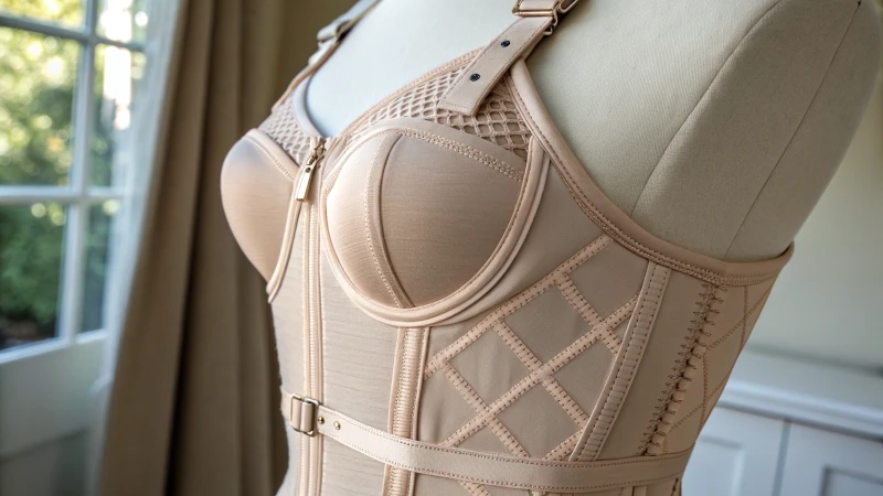 Close-up view of custom shapewear with adjustable straps and breathable fabric.