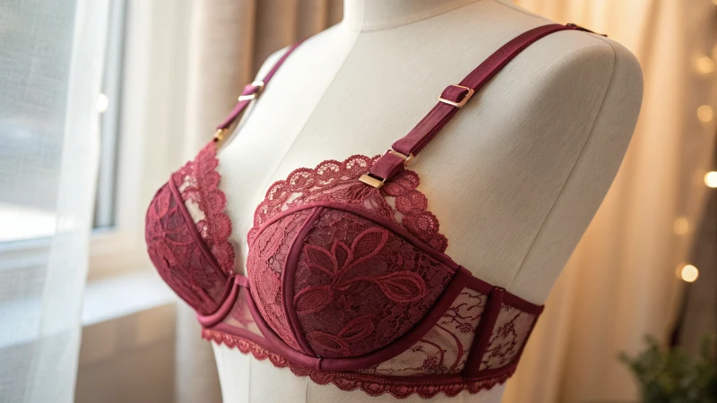 Close-up view of a custom lace bra on a mannequin