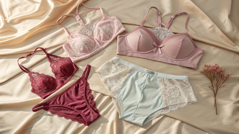Elegant lingerie display on soft fabric
