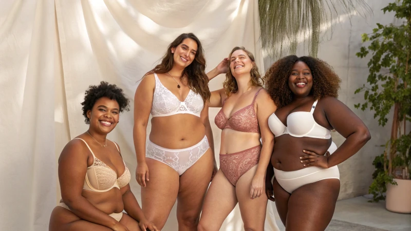Diverse group of individuals modeling inclusive lingerie