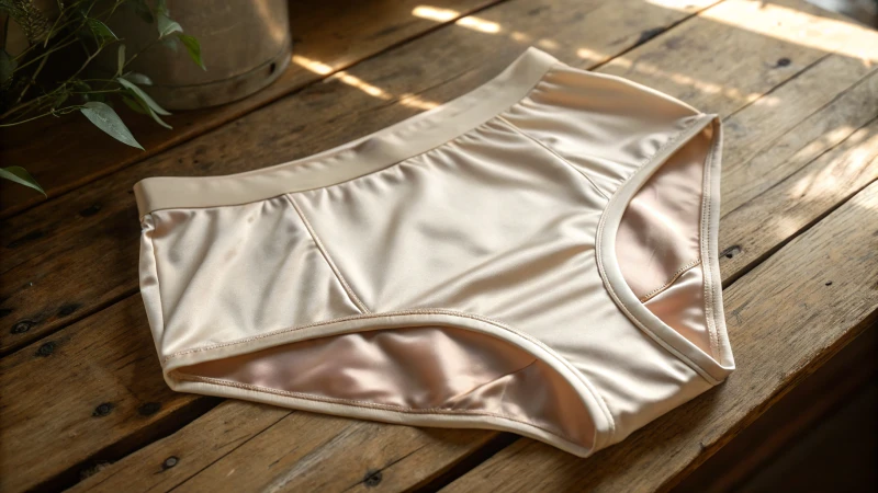 A pair of modal fabric underwear displayed on a wooden surface
